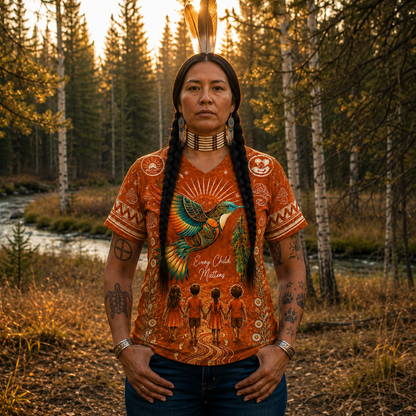 Every Child Matters Orange Jersey Shirt - Native Hummingbird Graphic Mesh Jersey