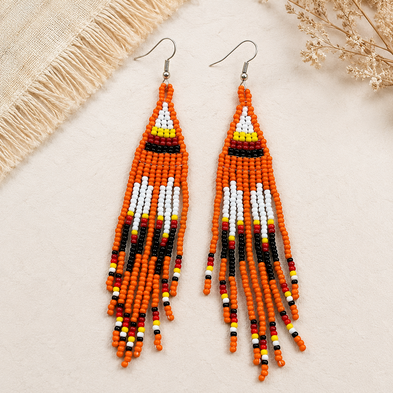 Children’s Journey - Every Child Matters Beaded Earrings, Handmade Orange Seed Bead
