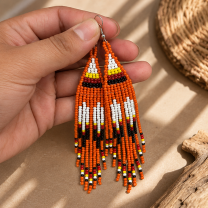 Orange Hope - Every Child Matters Beaded Fringe Earrings, Handmade Orange Seed Bead