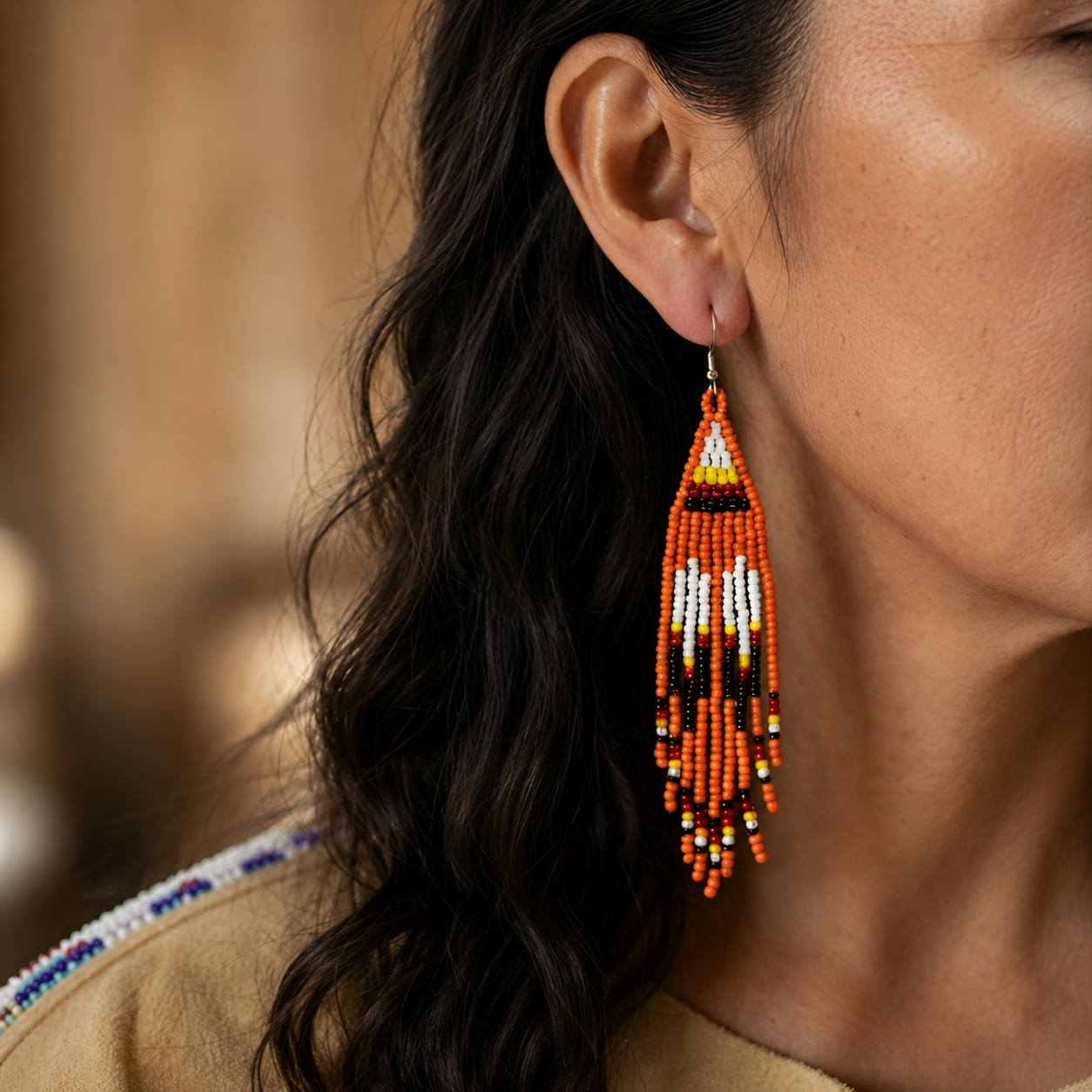 Orange Hope - Every Child Matters Beaded Fringe Earrings, Handmade Orange Seed Bead