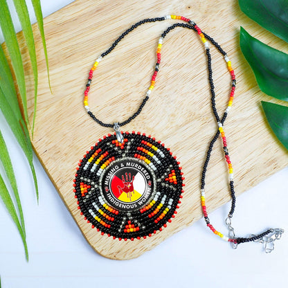MMIW Sunburst Handmade Glass Beaded Patch Necklace Pendant