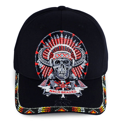 Skull Headdress Embroidered Beaded Baseball Cap With Brim Unisex Native American Style