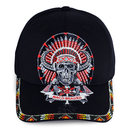 Skull Headdress Embroidered Beaded Baseball Cap With Brim Unisex Native American Style