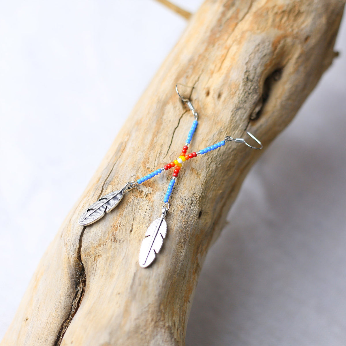 Blue Stick Pattern Beaded Handmade Earrings For Women
