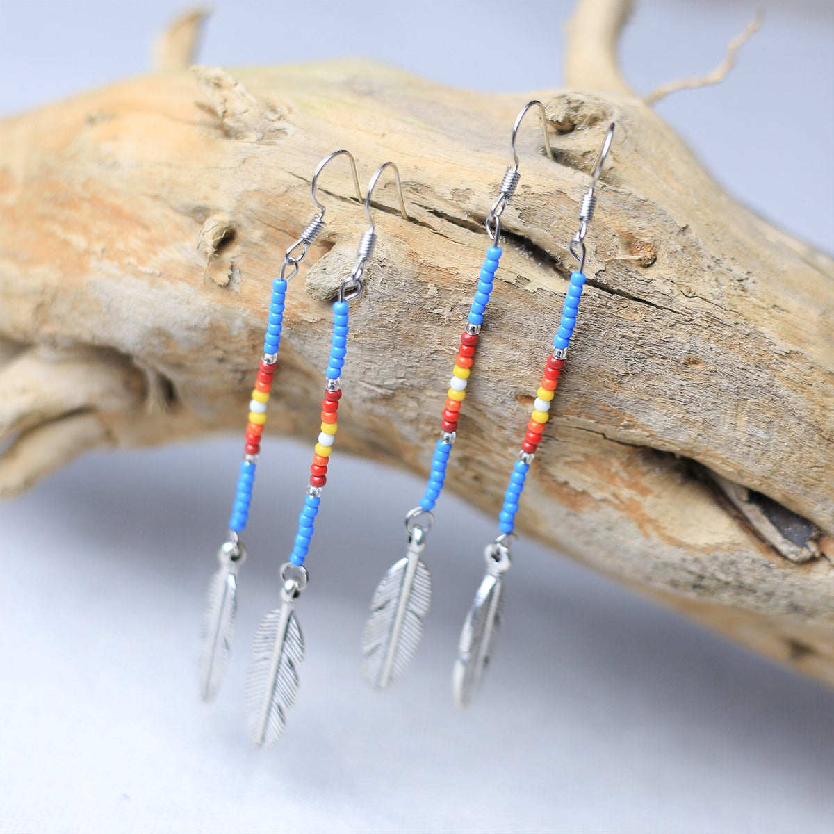 Blue Stick Pattern Beaded Handmade Earrings For Women