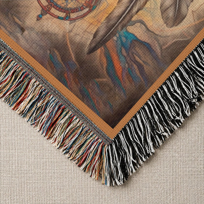 Native American Wolf Woven Throw Blanket - Dreamcatcher Decor