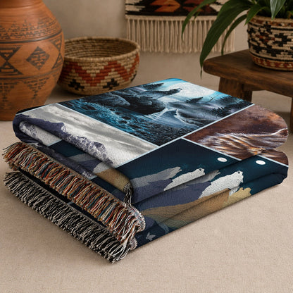 Wolf Woven Throw Blanket - Howling Wolf Nature Home Decor