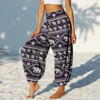 Boho Elephant Print Harem Pants – Boho Yoga Pants with Pockets 04