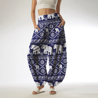 Black Elephant Print Harem Pants – Boho Yoga Pants with Pockets 05