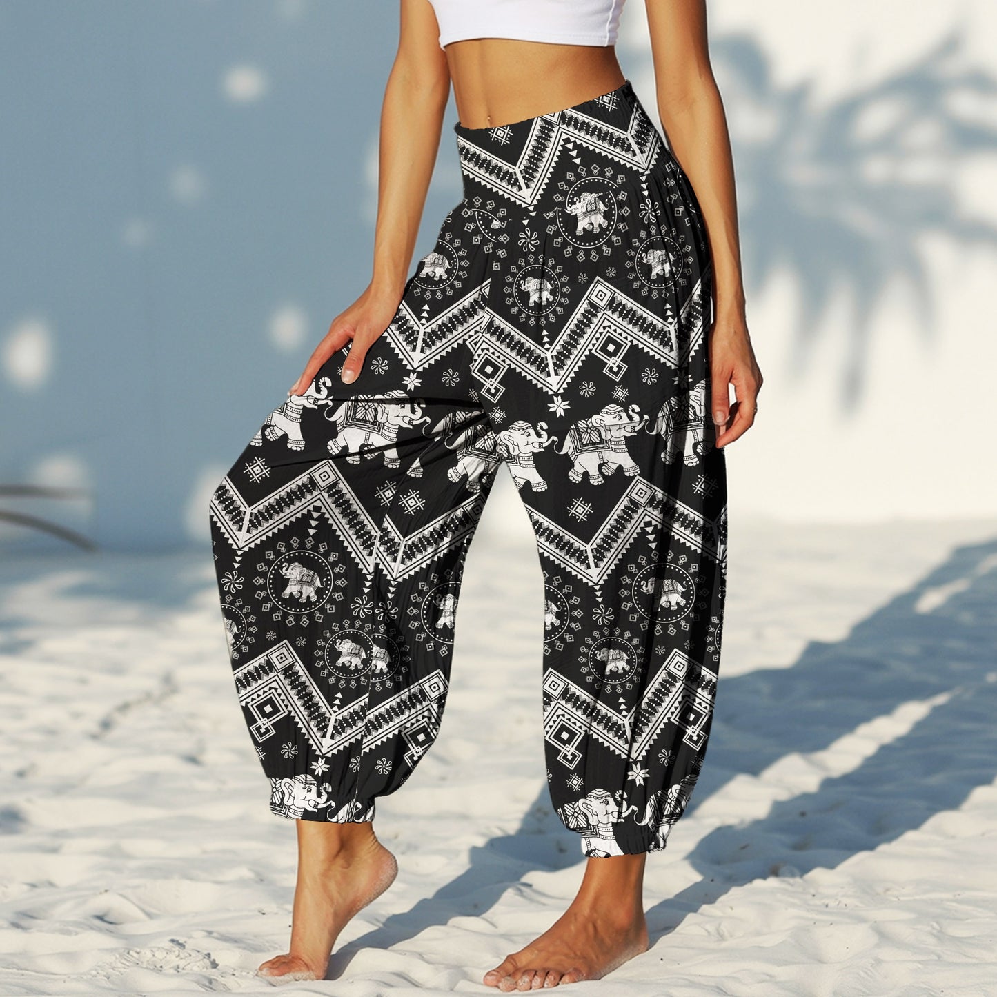 Elephant Vibe Harem Pants – Boho Yoga Pants with Pockets