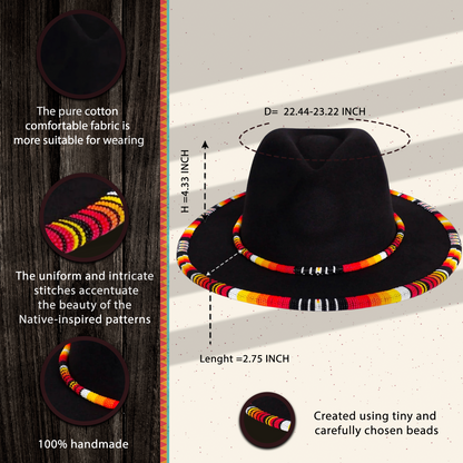 Orange Line Pattern Beaded Fedora Hatband for Men Women Beaded Brim with Native American Style