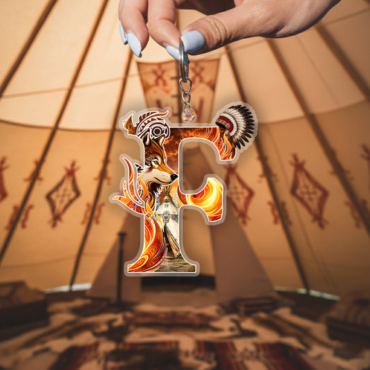 Letter F Native American Keychain