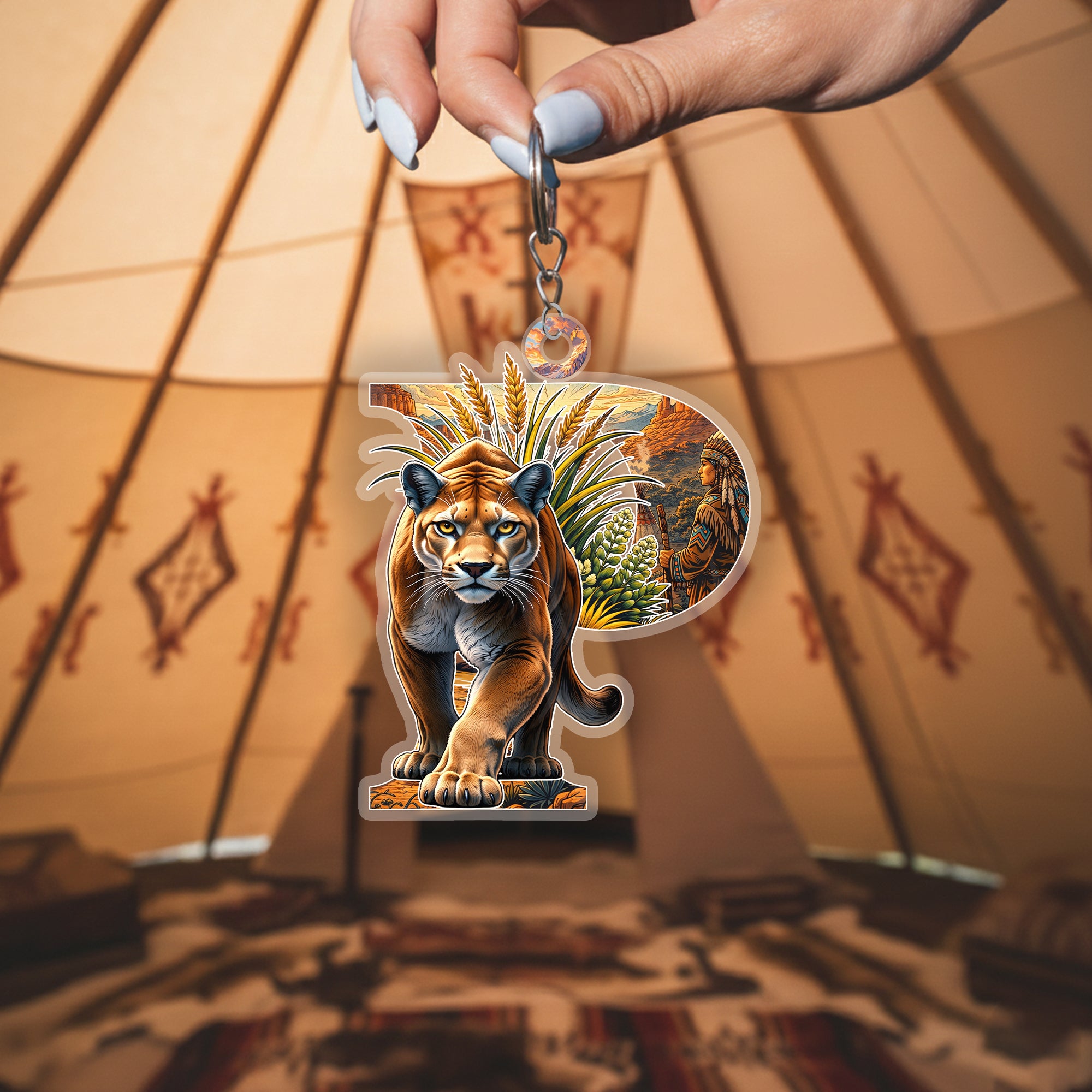 Letter P Native American Keychain – Native Pattern