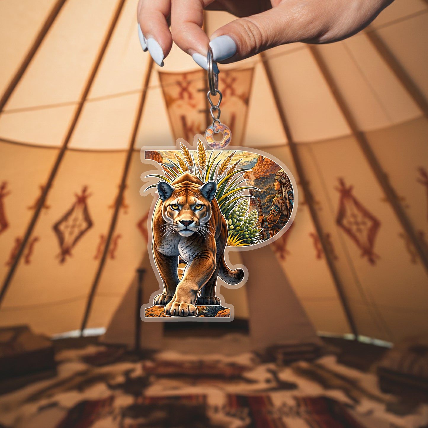 Letter P Native American Keychain