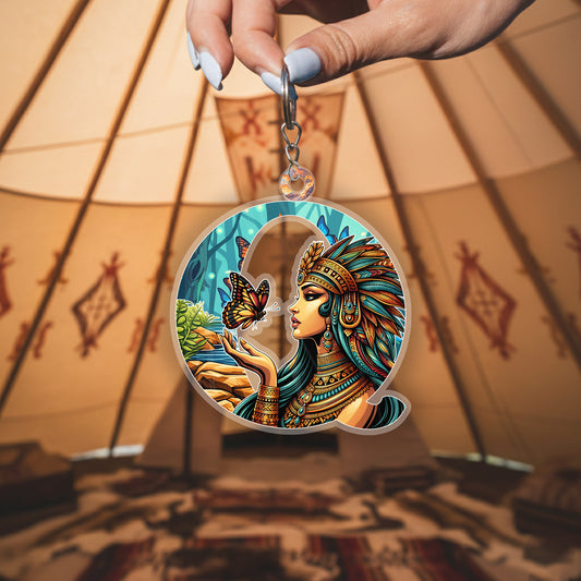 Letter Q Native American Keychain
