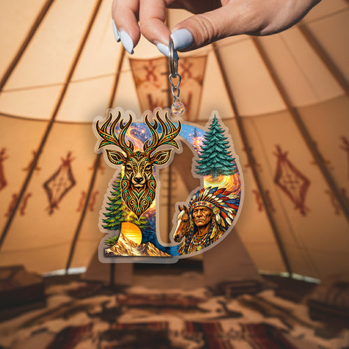 Letter D Native American Keychain – Deer Spirit & Tribal Art