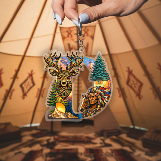 Letter D Native American Keychain – Deer Spirit & Tribal Art