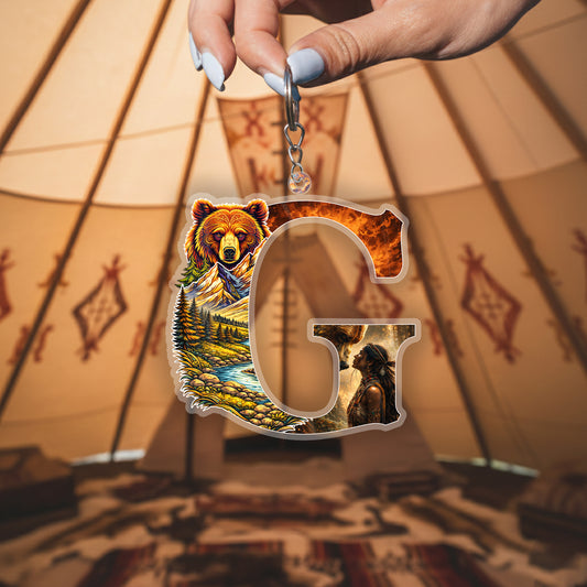 Letter G Native American Keychain