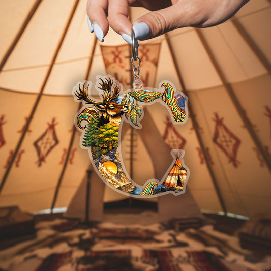 Letter C Native American Keychain – Elk Spirit & Tribal Art