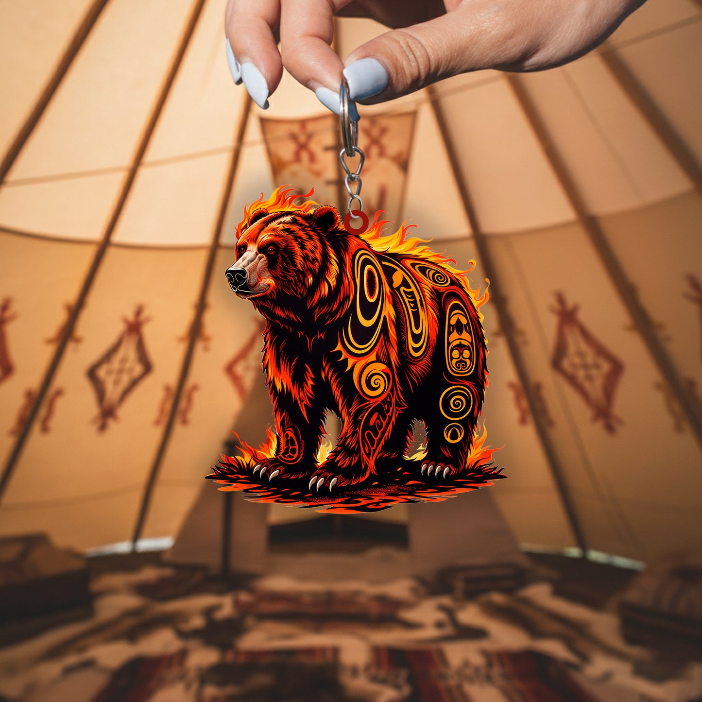 Native Bear Keychain – Spiritual Animal Totem, Boho Gift for Bear Lovers