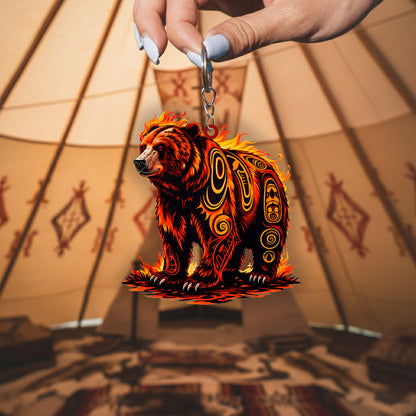 Native Bear Keychain – Spiritual Animal Totem, Boho Gift for Bear Lovers