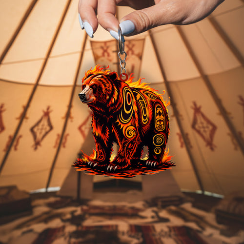 Native Bear Keychain – Spiritual Animal Totem, Boho Gift for Bear Lovers