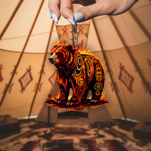 Native Bear Keychain – Spiritual Animal Totem, Boho Gift for Bear Lovers