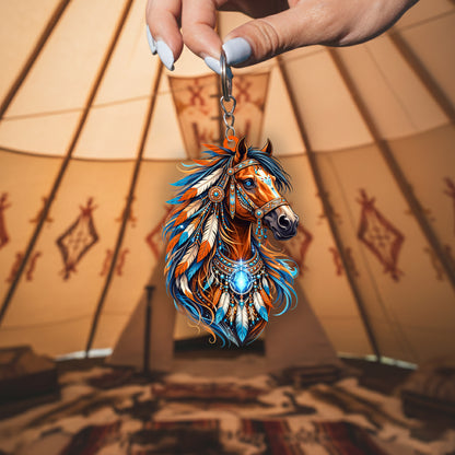 Native Horse Keychain – Spiritual Animal Totem, Boho Gift for Horse Lovers
