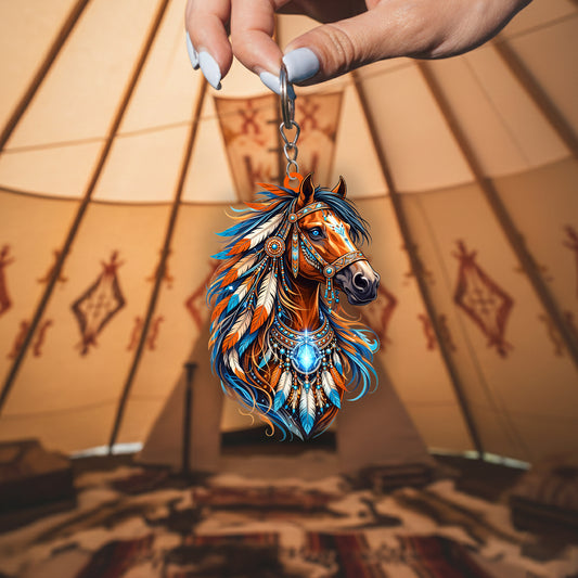 Native Horse Keychain – Spiritual Animal Totem, Boho Gift for Horse Lovers
