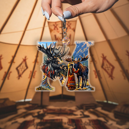 Letter M Native American Keychain