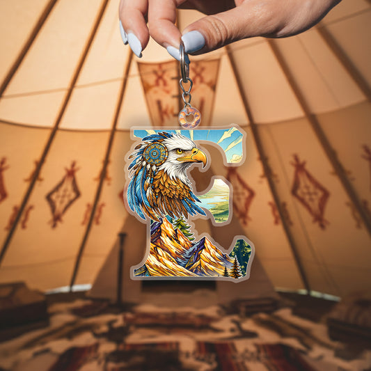 Letter E Native American Keychain – Eagle Spirit & Tribal Art