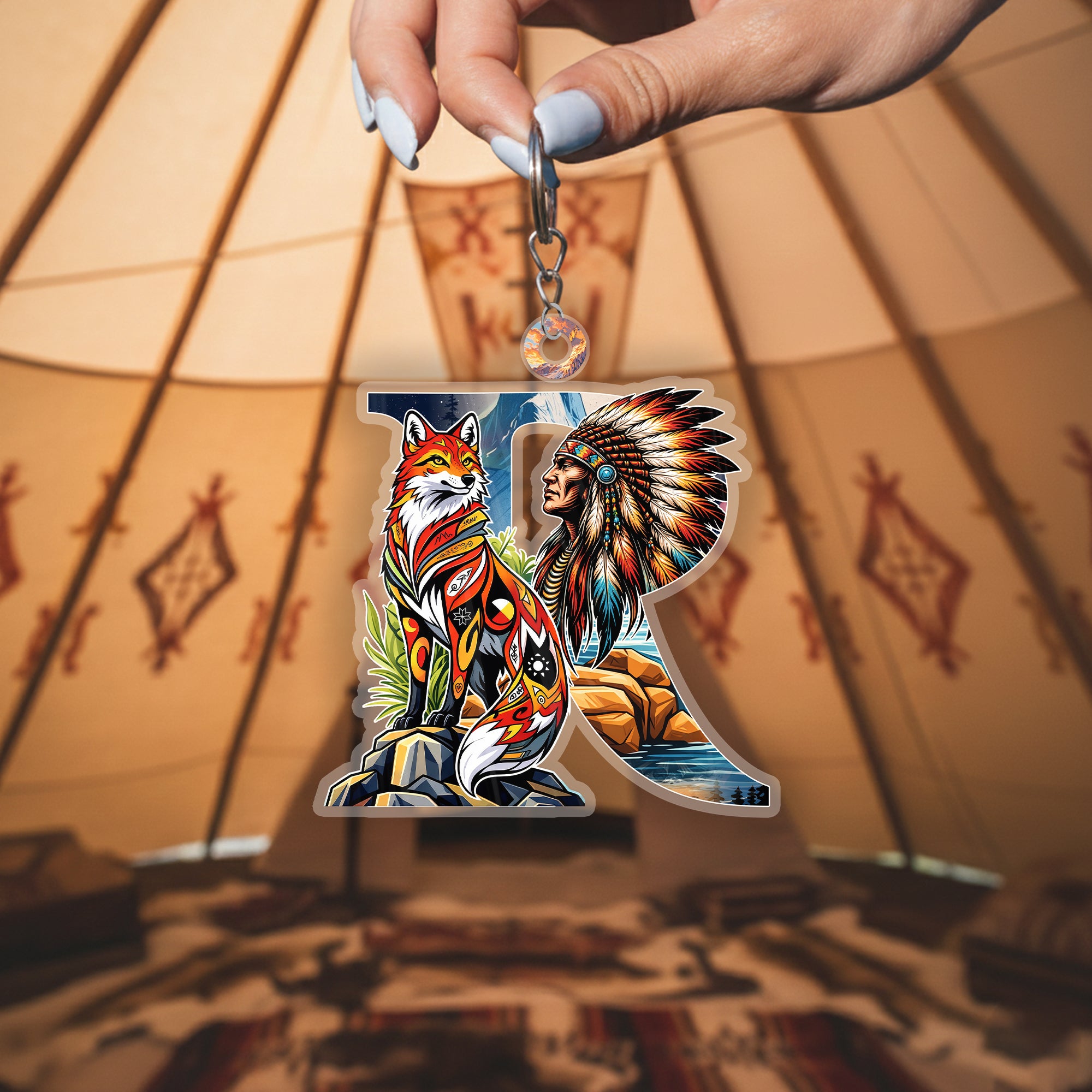 Letter R Native American Keychain – Native Pattern