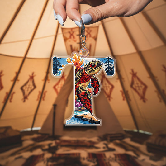 Letter T Native American Keychain