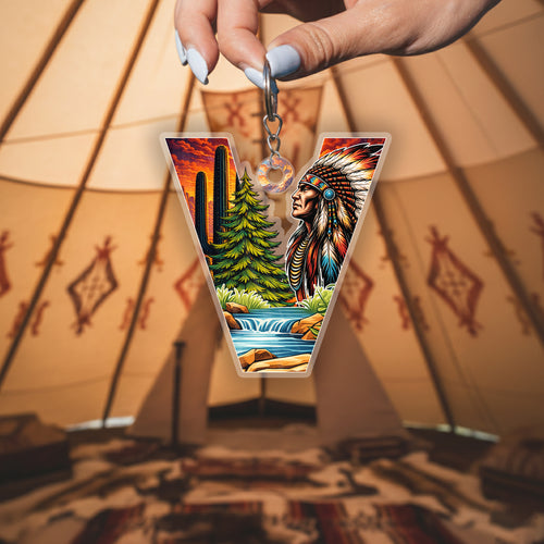 Letter V Native American Keychain