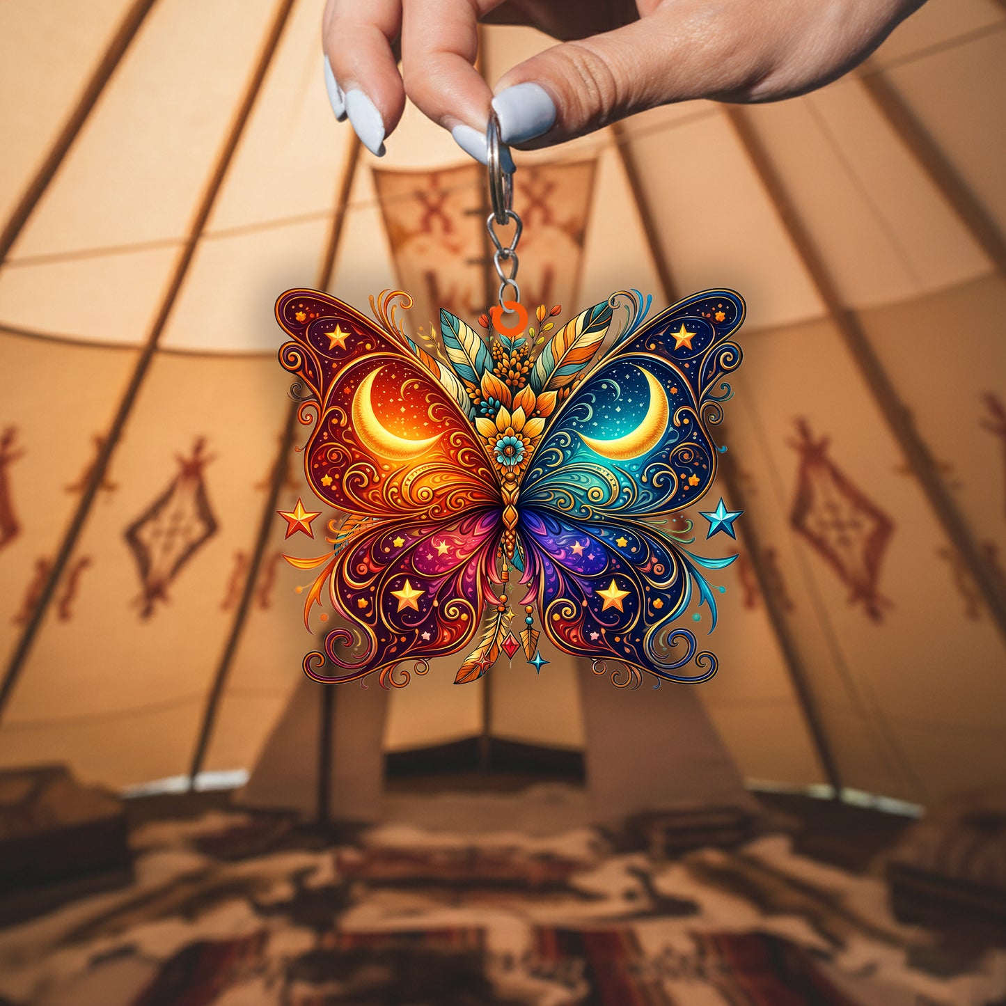 Native Butterfly Keychain – Spiritual Animal Totem, Boho Gift for Butterfly Lovers