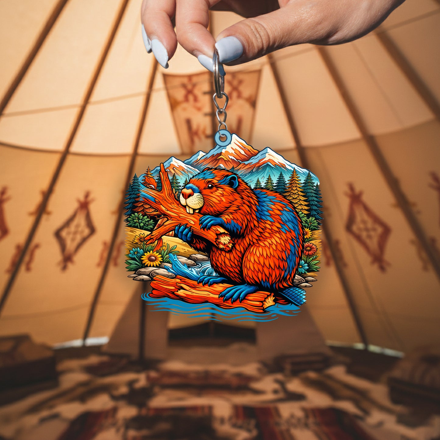 Beaver Keychain – Spiritual Animal Totem, Boho Gift for Beaver Lovers