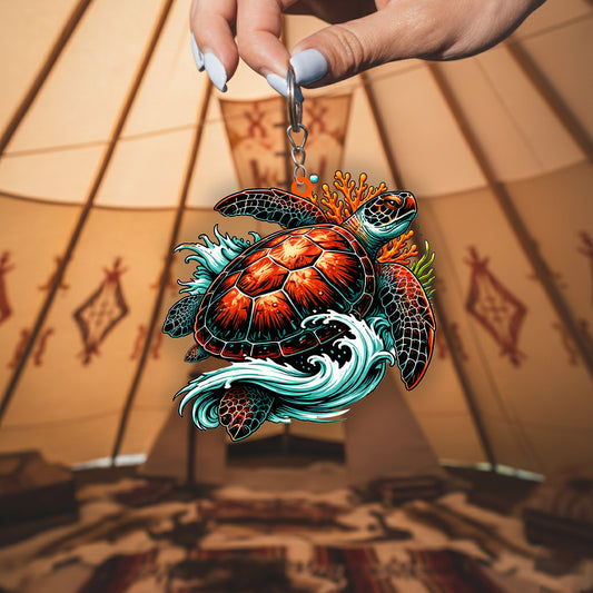Native Turtle Keychain – Spiritual Animal Totem, Boho Gift for Turtle Lovers