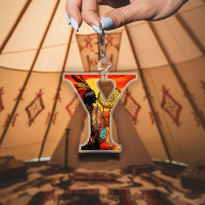 Letter Y Native American Keychain
