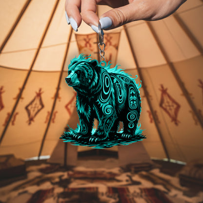 Native Bear Keychain – Spiritual Animal Totem, Boho Gift for Bear Lovers