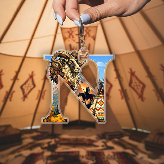 Letter N Native American Keychain
