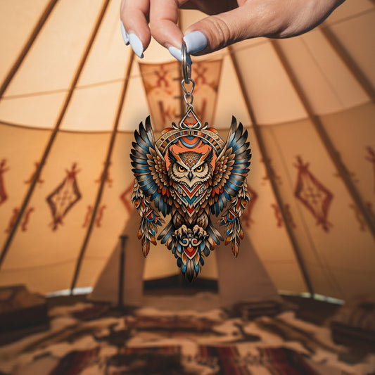 Native Owl Keychain – Spiritual Animal Totem, Boho Gift for Owl Lovers