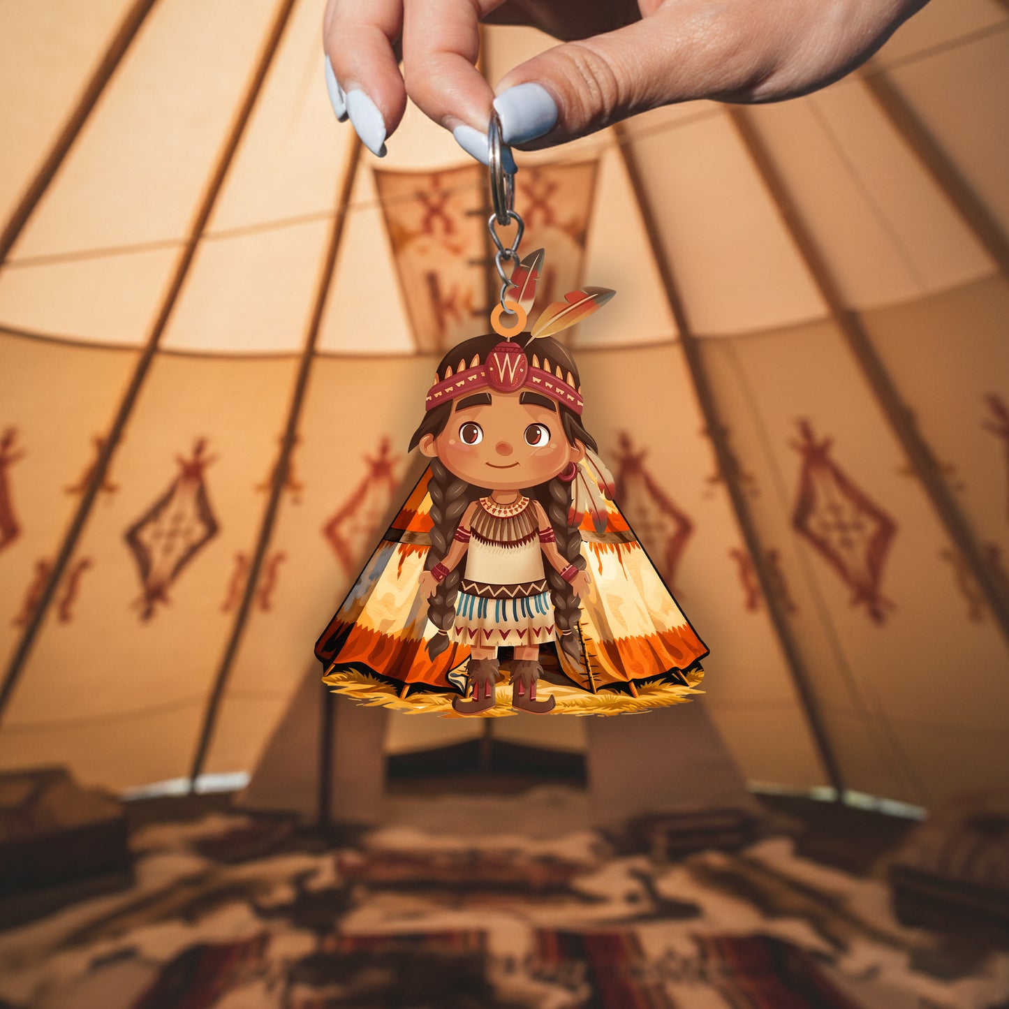 Native American Couple Keychain – Tribal Style Collectible Charm