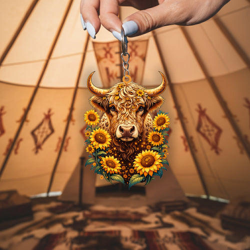 Native Bull Keychain – Spiritual Animal Totem, Boho Gift for Bull Lovers