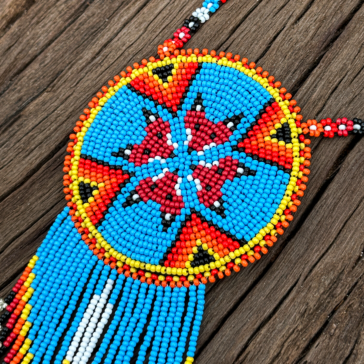 Sacred Bloom Handmade Beaded Medallion Fringe Necklace