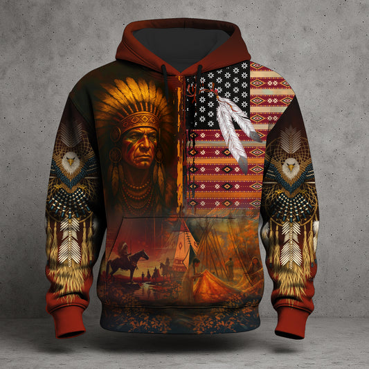 Native Heritage – The Chief Spirit Hoodie in Red & Blue, Symbol of Freedom and Pride