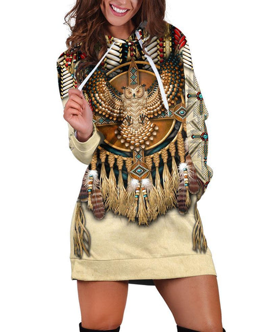 Dreamcatcher Owl Brown Hoodie Dress