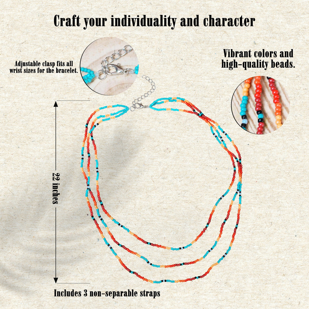Sunset Glow Beaded Necklace – Multi-Strand with Red, Orange, and Turquoise Beads