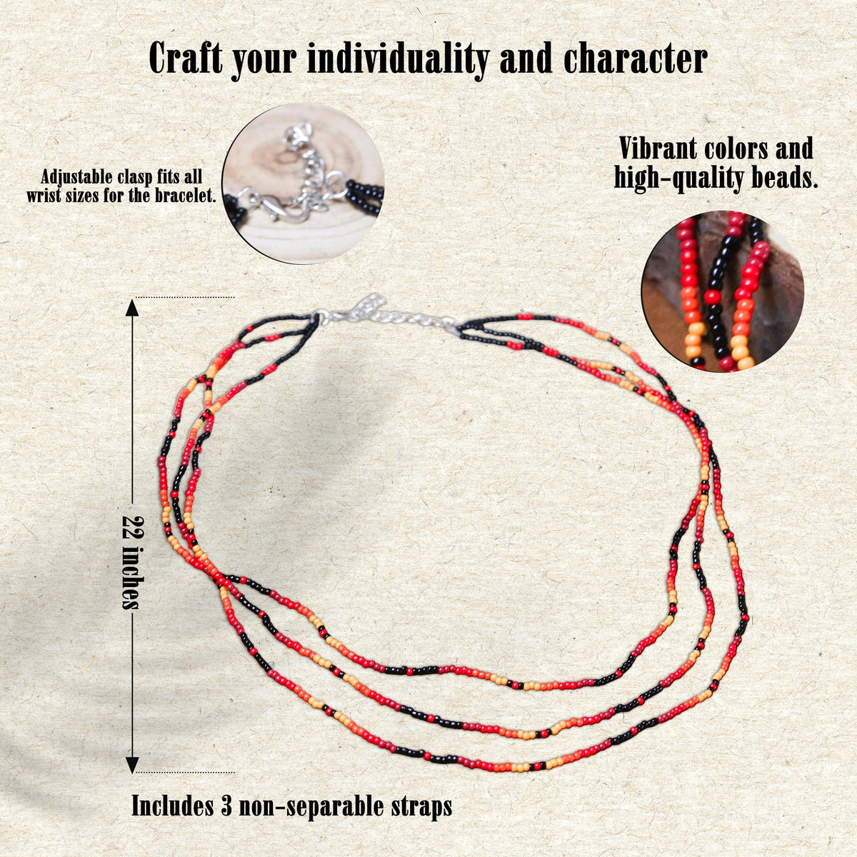 Sunset Harmony Beaded Necklace – Red, Orange, Yellow, and Black Design