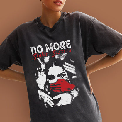 No More Stolen Sisters - Indigenous Women Red Hand Unisex Mineral Washed T-Shirt