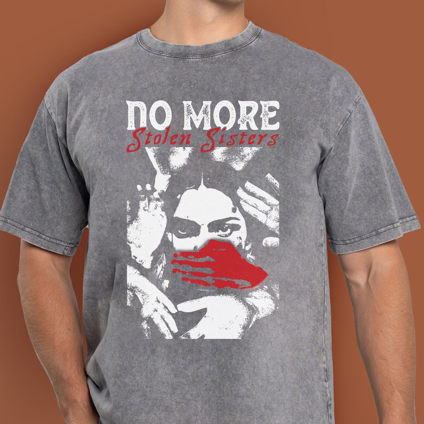 No More Stolen Sisters - Indigenous Women Red Hand Unisex Mineral Washed T-Shirt